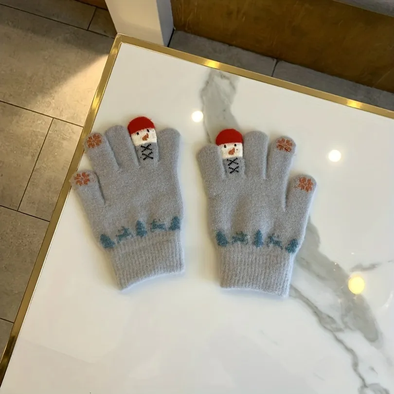 Cute Cartoon Snowman Knit Gloves Short Plus Velvet Warm Elastic Plush Gloves  Autumn Winter Coldproof Warm Touch Screen Gloves - Temu United Arab Emirates