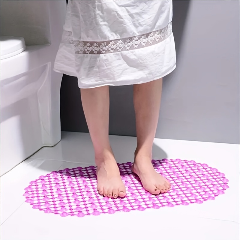 1pc Solid Color Anti-slip Bathroom Mat, Shower Mats With Hollow