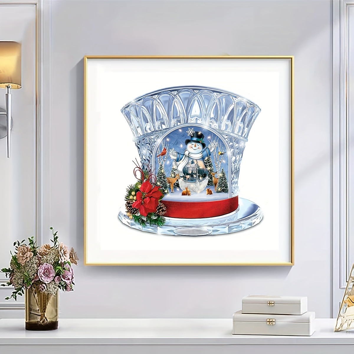 

1pc 11.8×11.8 Inch Diy 5d Frameless Diamond Painting Christmas Snowman Wall Art Decor Mosaic Home Art Gift