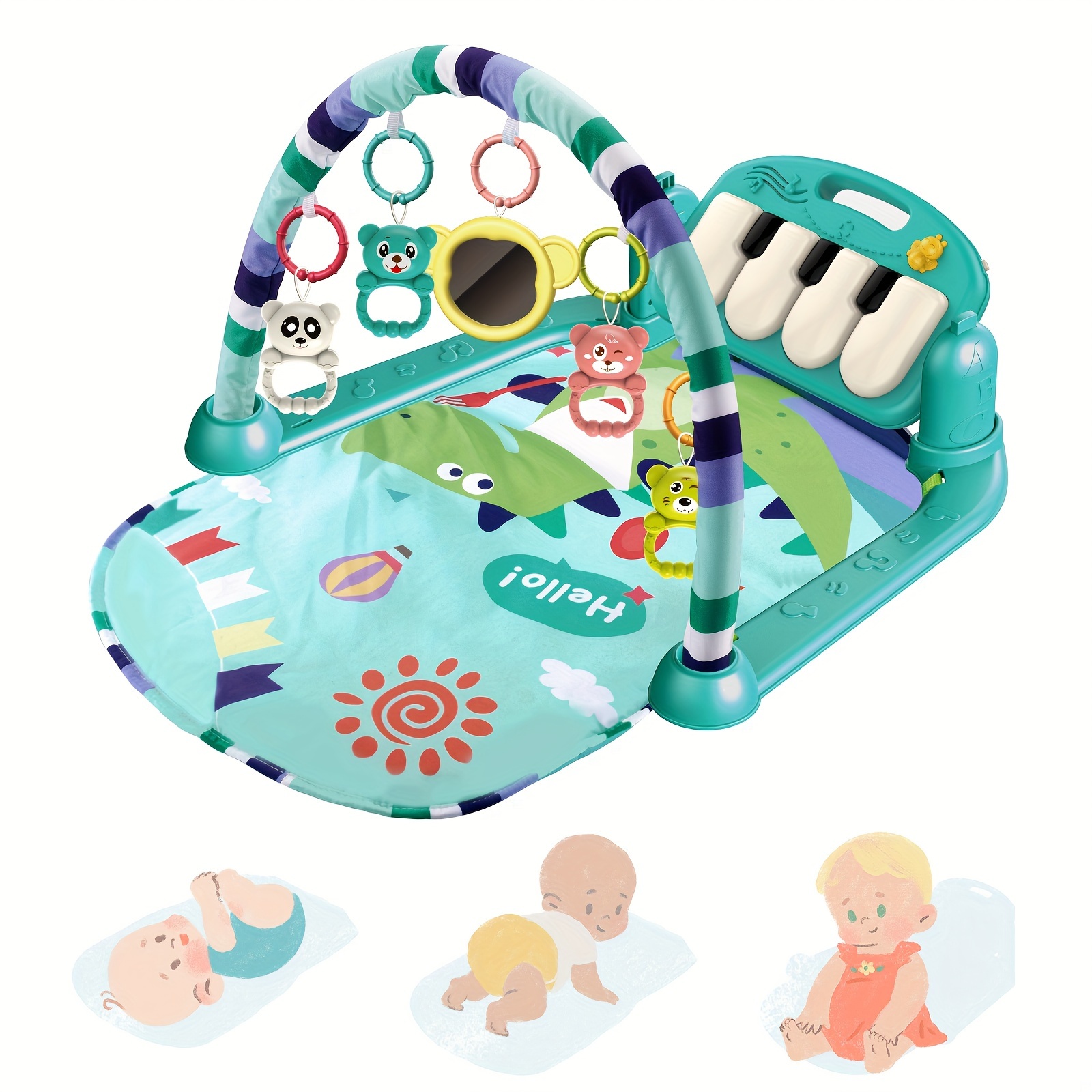 Baby Play Mat Activity Gym, Dinosaur Music Pedal Piano Workout Stand Crawl  Mat - Promotes Hand-Eye Coordination And Teeth Development, Perfect Gift Fo