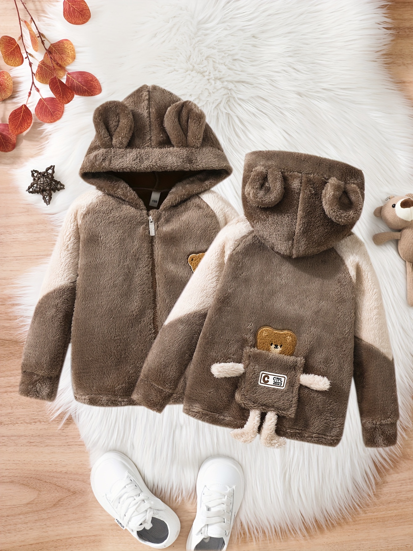 Bear Print Men's Fluffy Fuzzy Fleece Outfits Casual Hoodies - Temu