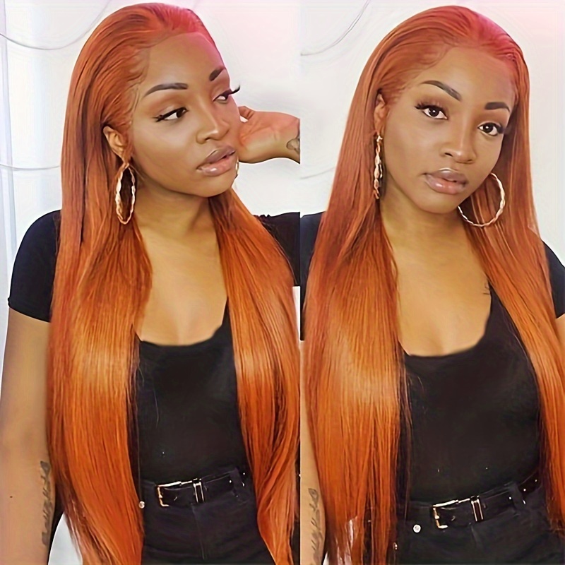 Orange Ginger Brown Lace Front Wigs Human Hair Pre Plucked 150
