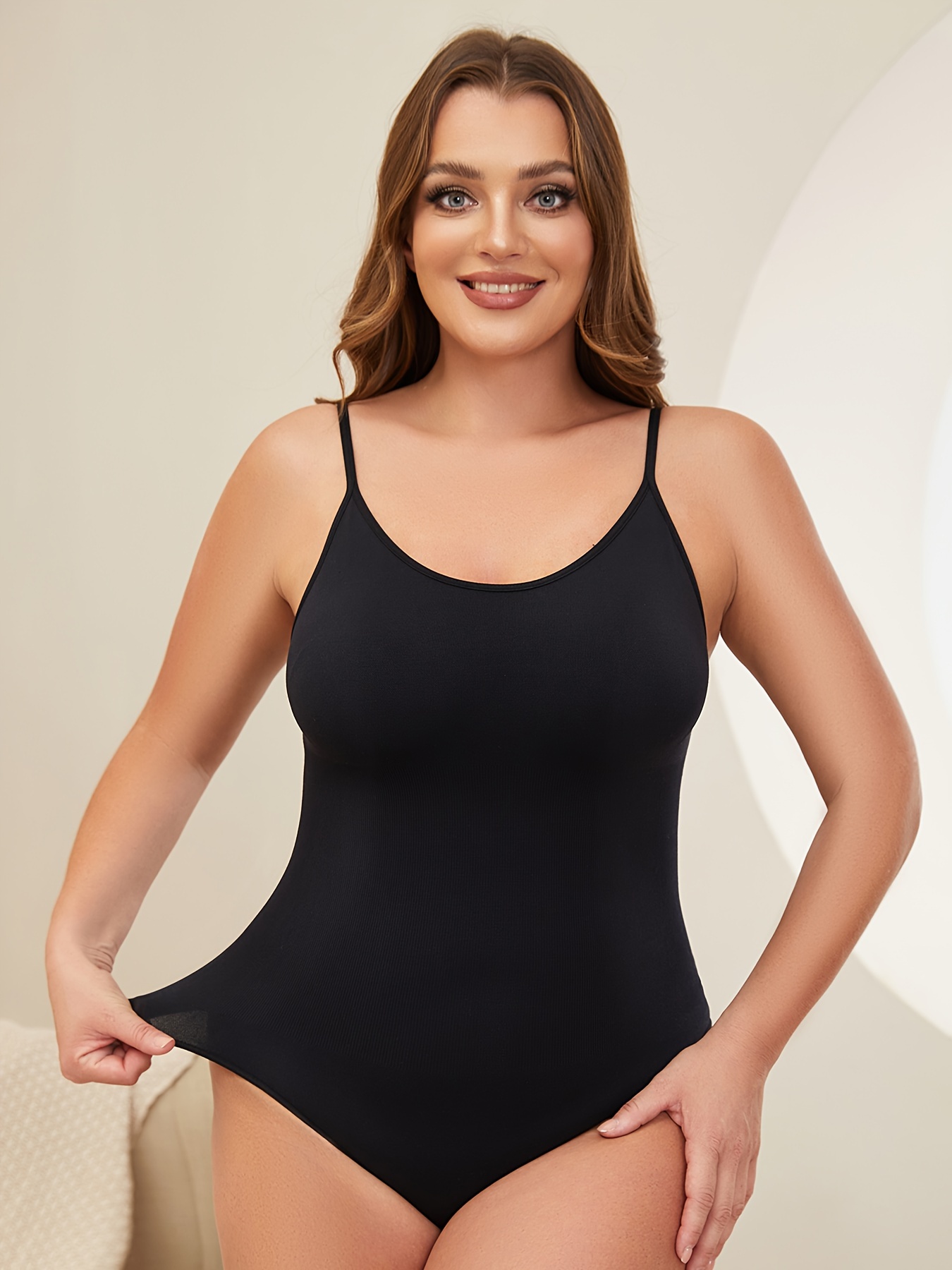 Plus Size Simple Shapewear Bodysuit, Women's Plus Seamless Solid Tummy  Control Snap Crotch Body Shaper