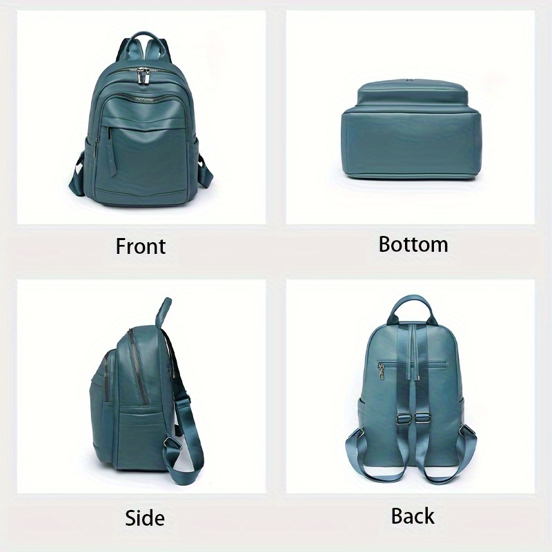 Fashion Solid Color Backpack, Lightweight Simple Pu Leather Sports