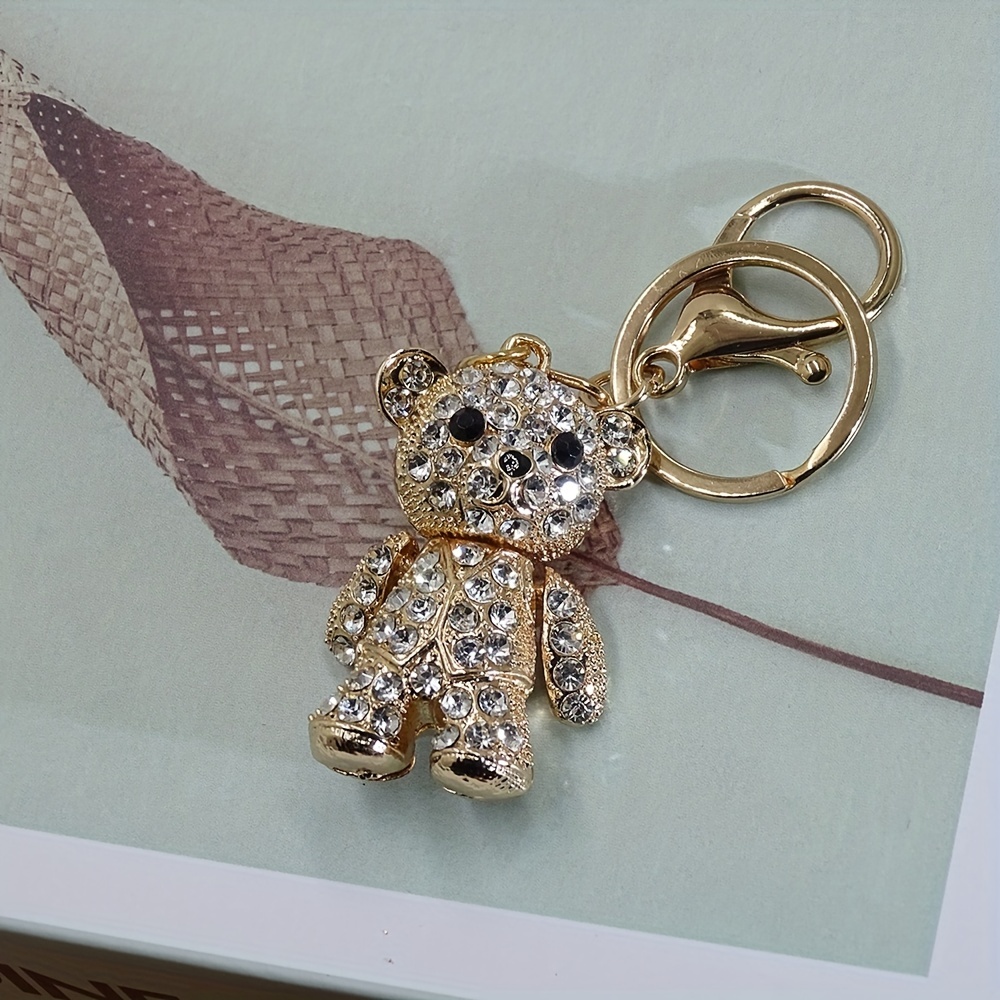 Cartoon Rhinestone Jeweled Bear Keychain Car Wallet Bag Key Ring