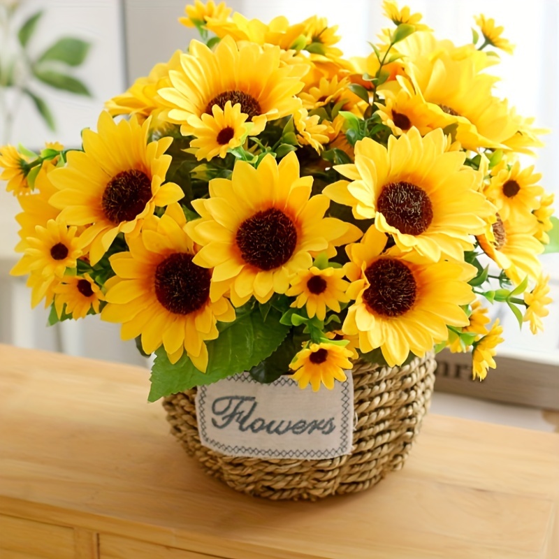  YQYAZL Ramo de flores de girasoles artificiales, flores  artificiales, flores artificiales, ramo de girasoles falsos para  manualidades, bodas, decoración del hogar, color amarillo : Hogar y Cocina