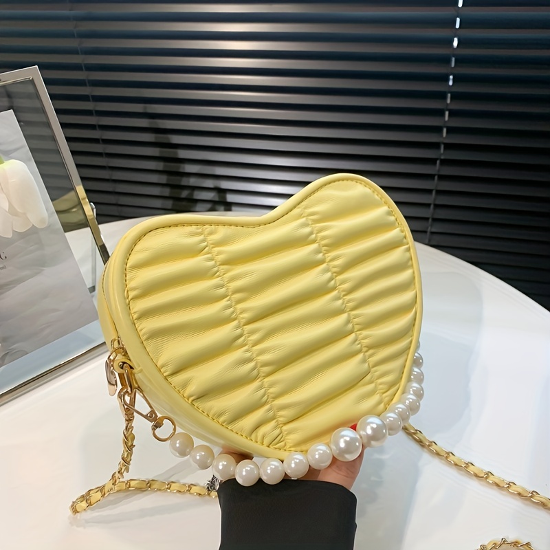 1pc Shiny Stitching Heart Shaped Pu Portable Zipper Shoulder Bag