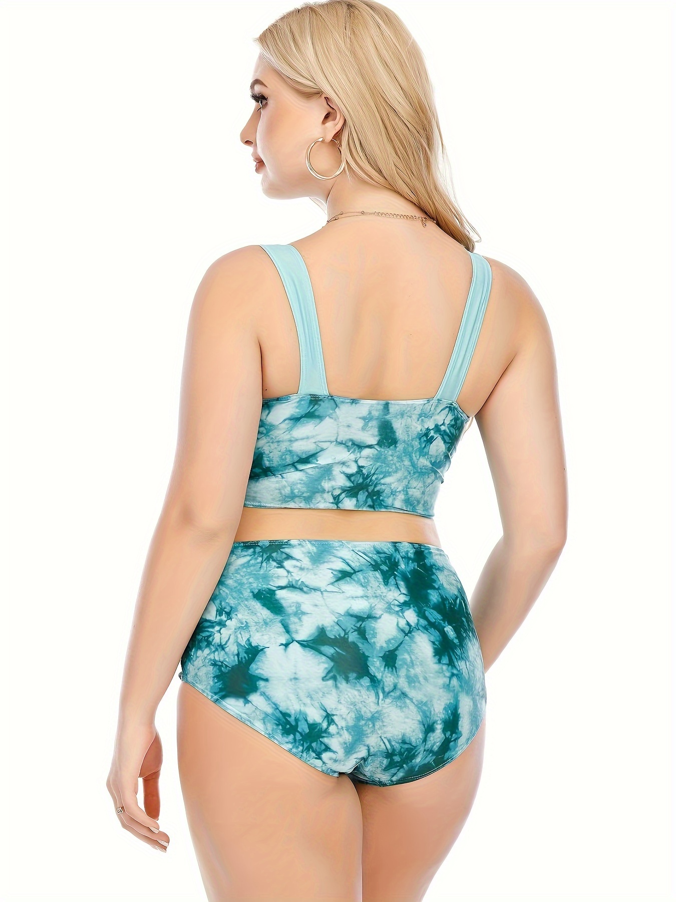 Plus Size Casual Bikini Set, Women's Plus Tie Dye Bra & Underwear Swimsuit  2 Piece Set