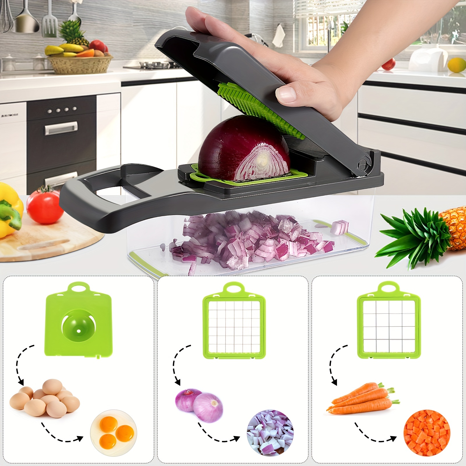 Vegetable Chopper Mandoline Slicer Cutter and Grater 11 in 1 Vegetable  Slicer Potato Onion Veggie Chopper Dicer with Container Gray