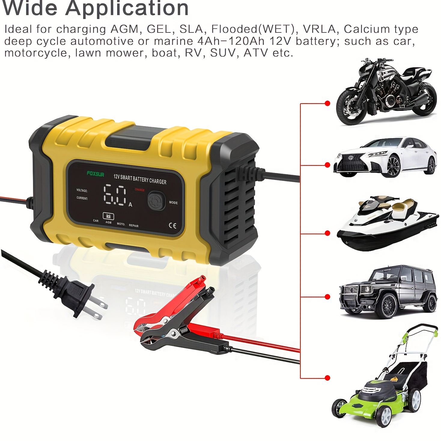Car Battery Charger, 12V 6A Smart Battery Trickle Charger Automotive 12V  Battery Maintainer Desulfator with Temperature Compensation for Car Truck  Motorcycle Lawn Mower Marine Lead Acid Batteries