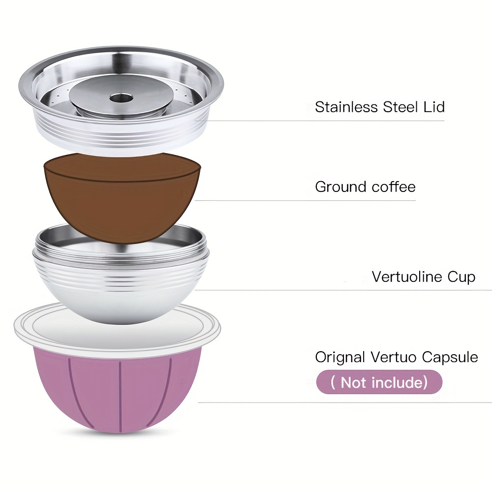 For Nespresso Vertuo Next Reusable Stainless Steel Capsule Vertuoline  Refillable Coffee Filter Compatible with Original Pods
