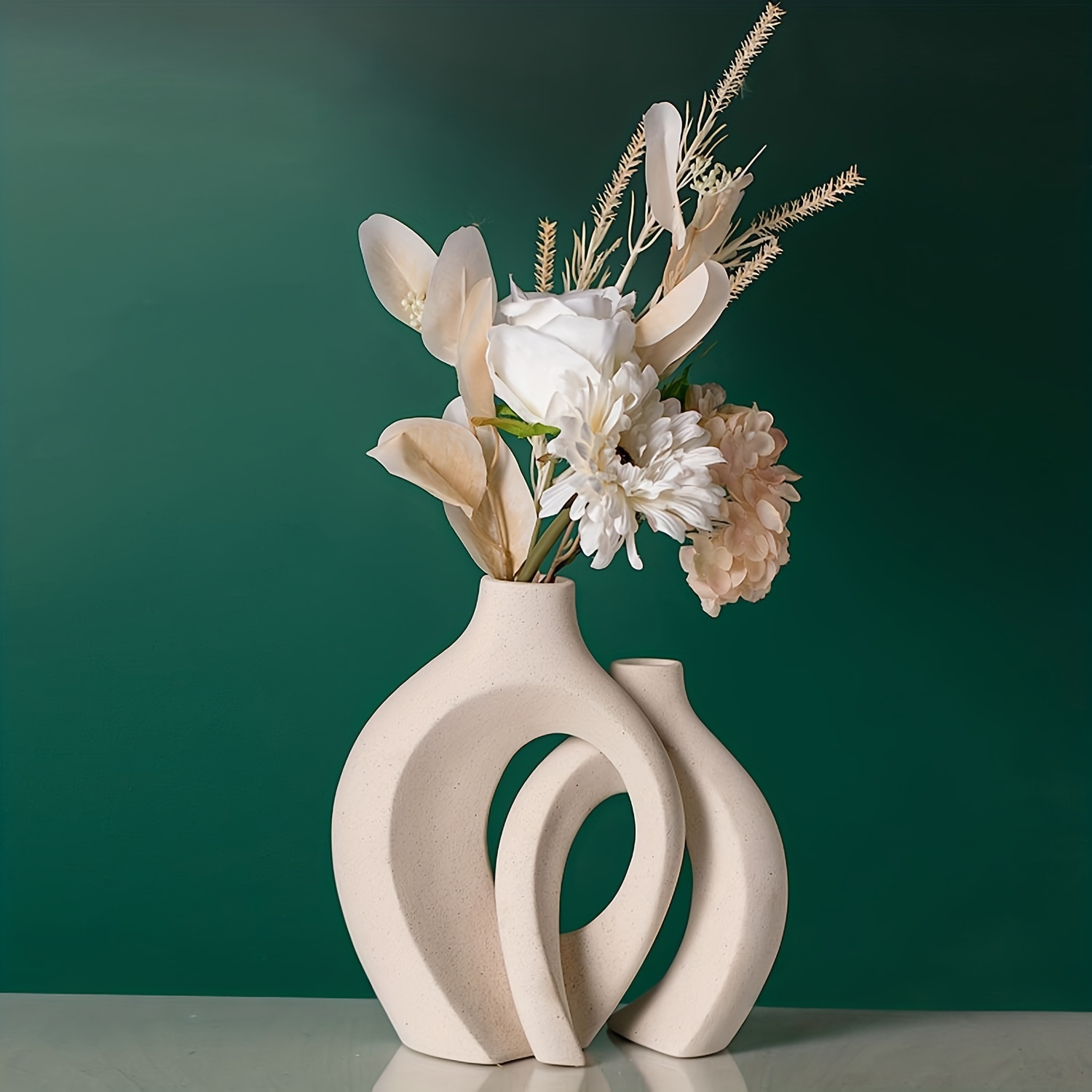 DOKOT Jarrón de cerámica, jarrón blanco para decoración minimalista, juego  de 2 jarrones decorativos bohemios para decoración moderna del hogar