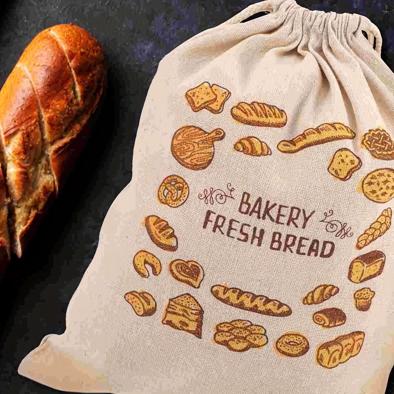 1 Reusable Linen For Storing For Bread - Unbleached Drawstring Bags Designed For Natural Storage Of Products And Pastries