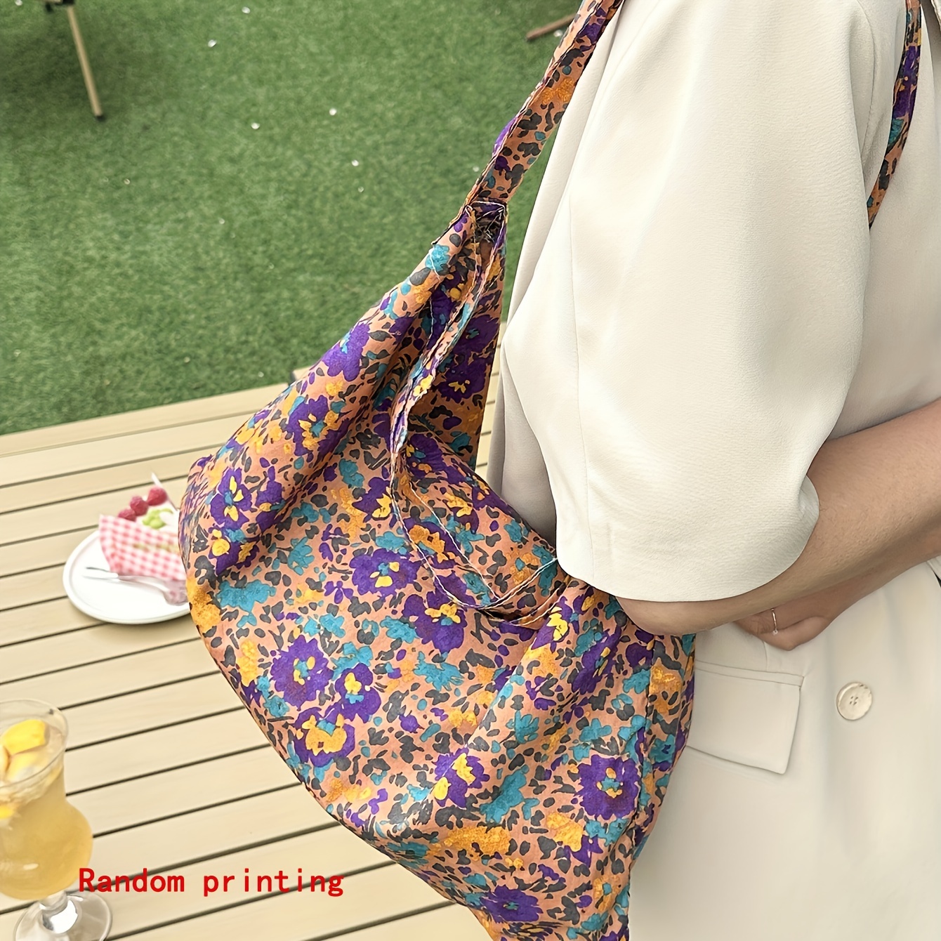 Colorful Summer Handbag Lightweight Flowers Fabric Tote Bag 
