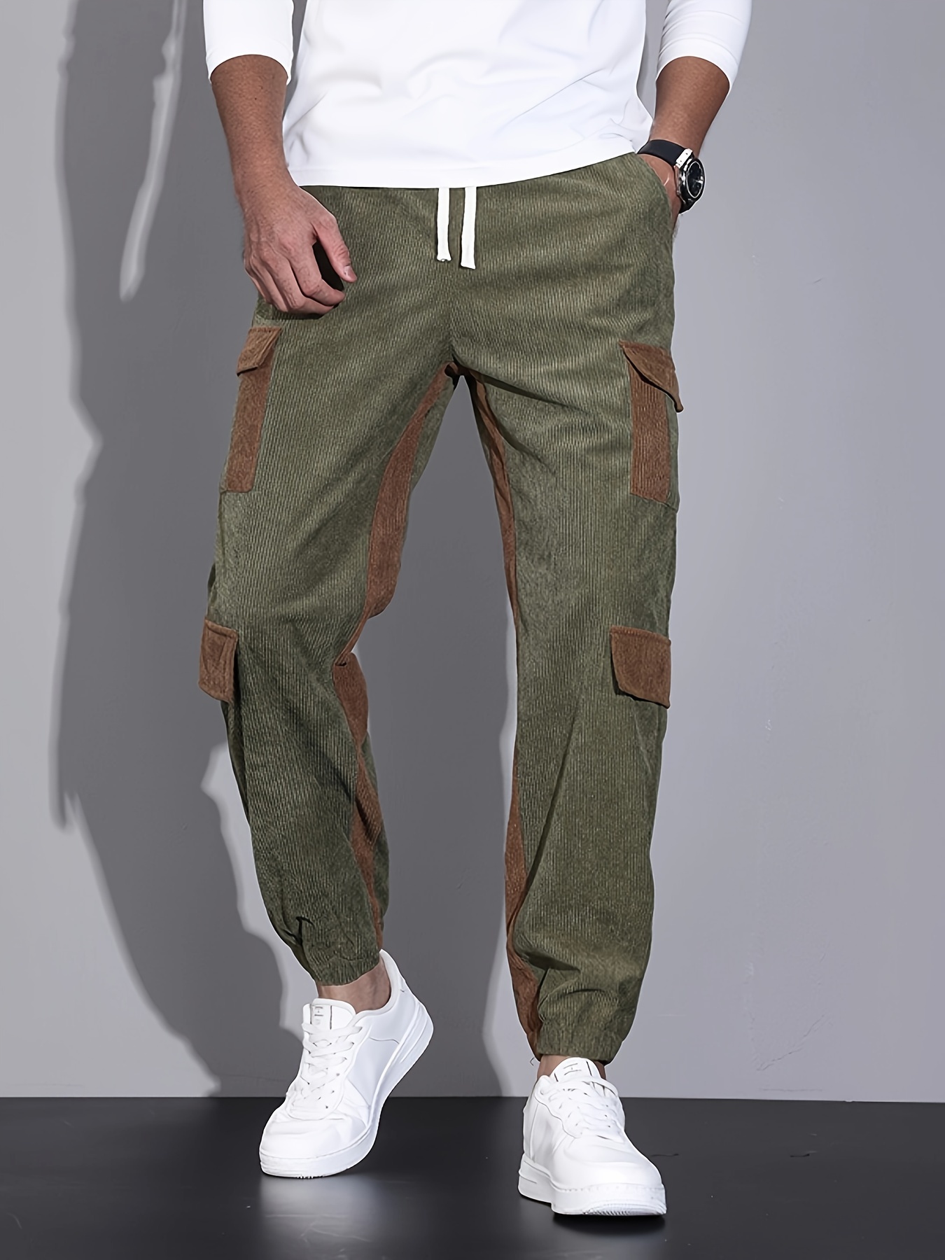 Green Corduroy Cargo Joggers