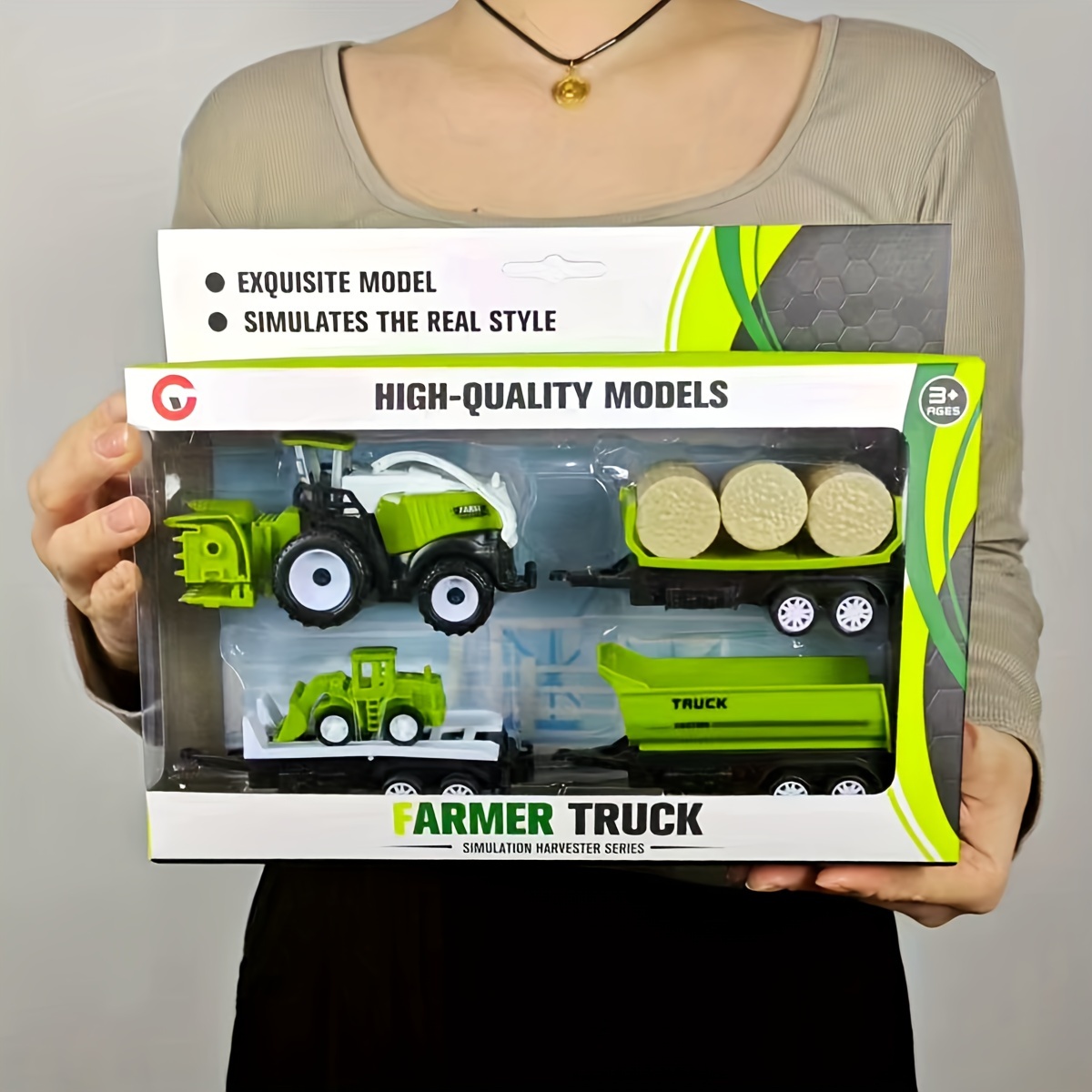 

Three-in-one Harvester Combination Set Farmer Trailer Simulation Toy Car Model Boy Interactive Toy Gift Box Packaging Birthday Gift Class Prize