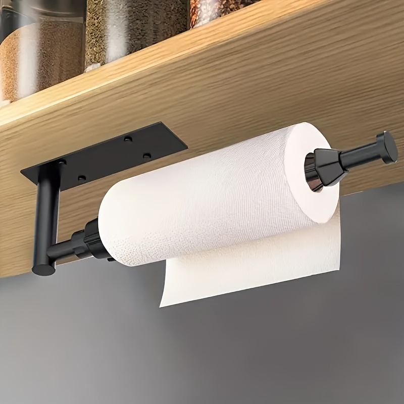 1pc Matte Black Kitchen Under Cabinet Paper Towel Holder, Paper