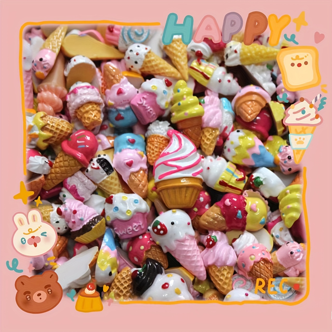 Cute Ice Cream Cone Resin Charms Jewelry Making Finding Kawaii Simulated Food Pendant DIY Necklace Earrings Jewelry