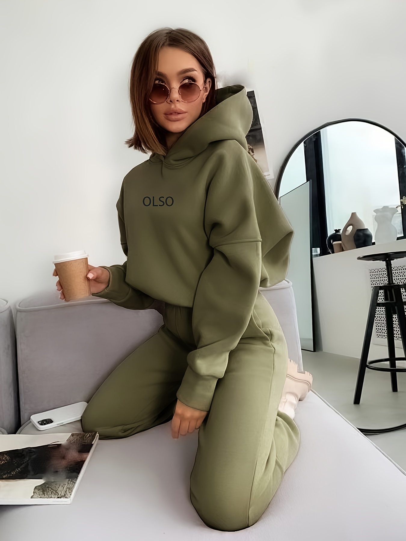 Women'S Fashion Fall/Winter Casual Letter Print Cargo Pocket Sweatpants  Hoodies Set Two Piece Tracksuit