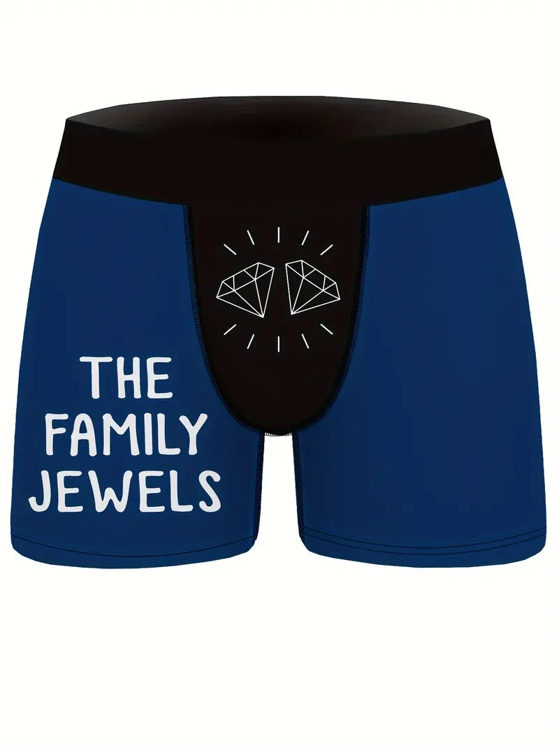 Men's THE FAMILY JEWELS Print Boxers Briefs, Novelty Funny Boxers Trunks,  Breathable Comfy Stretchy Underpants, Men's Trendy Underwear
