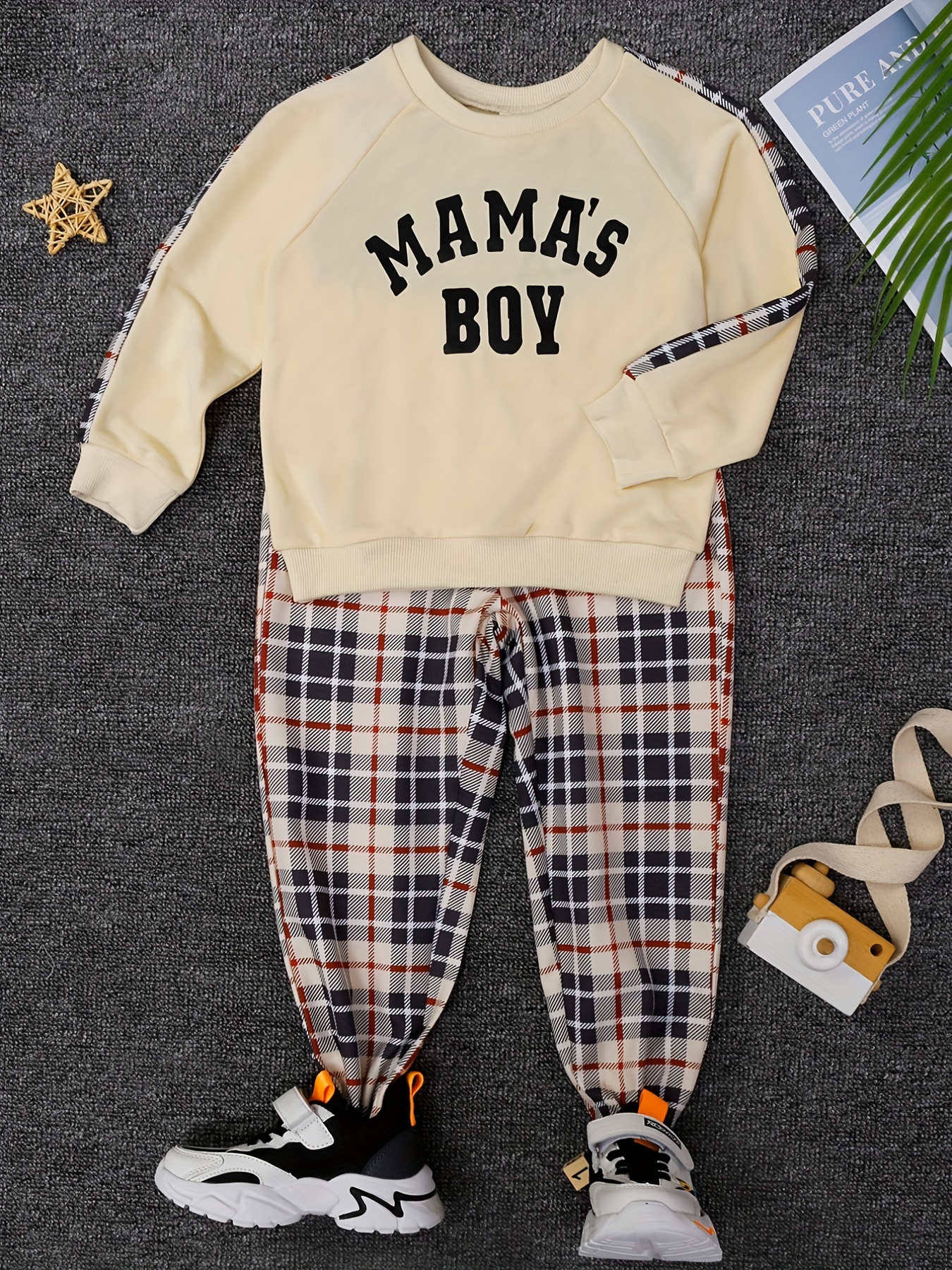 Spring Autumn Baby Infant Boy Outfit Set fashion Checkerboard