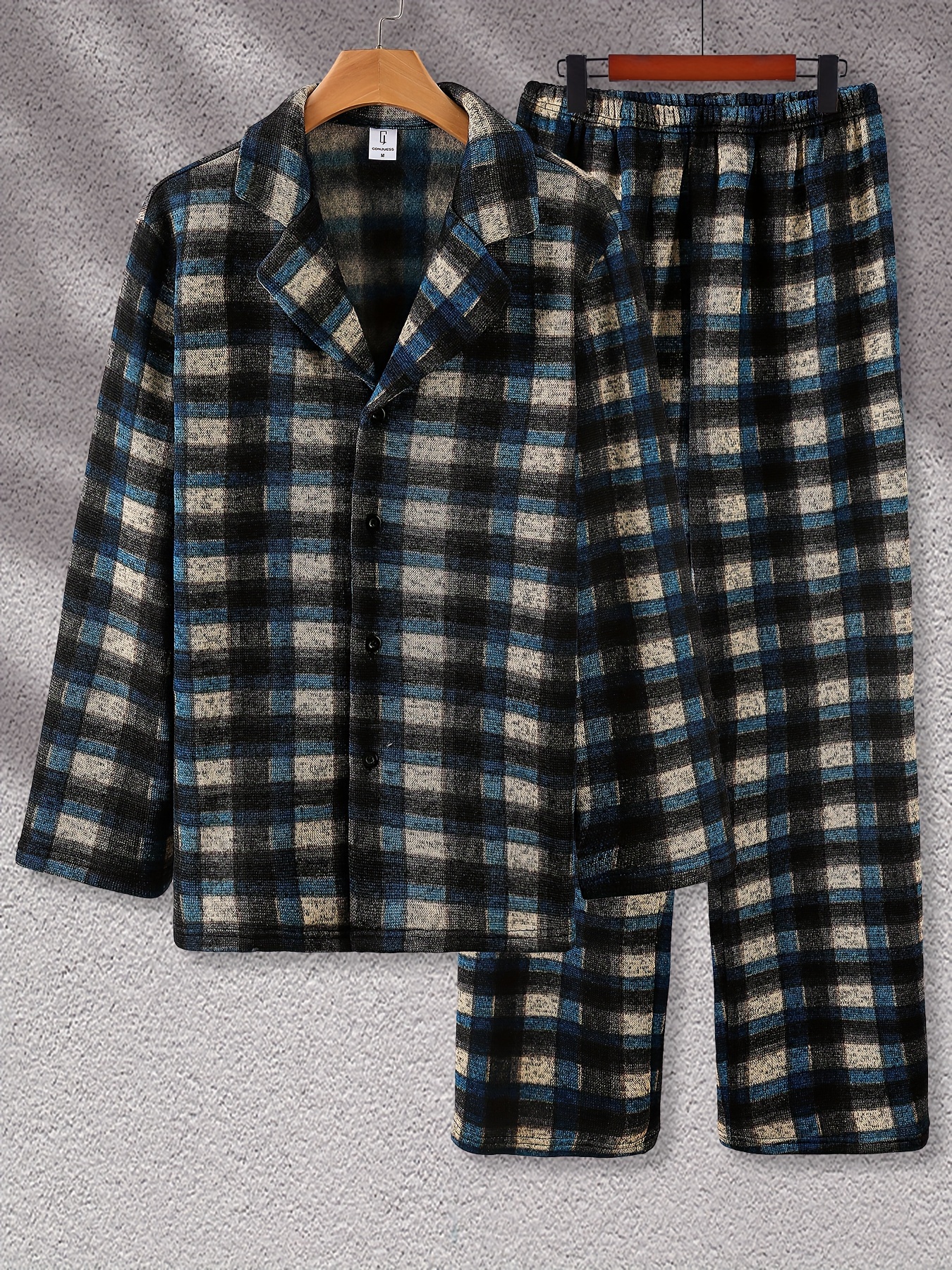 Classic Fashion Casual Thick Men's Pajama Set Plaid Button - Temu Canada