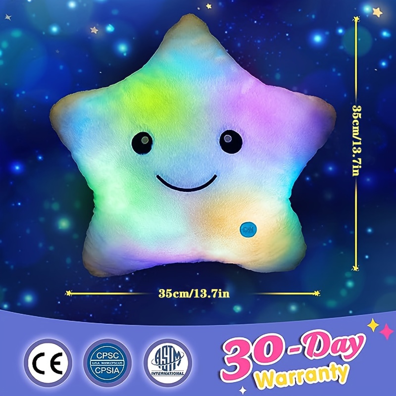 1pc, 9/13in Almofada Luminosa Macia De Pelúcia Recheada De Estrelas  Coloridas Brilhantes Com Luz LED Brinquedos Presente Para Crianças Meninas,  Jogos Educativos Divertidos, Presentes De Festa, Presentes Para Crianças,  Presentes De Feriado