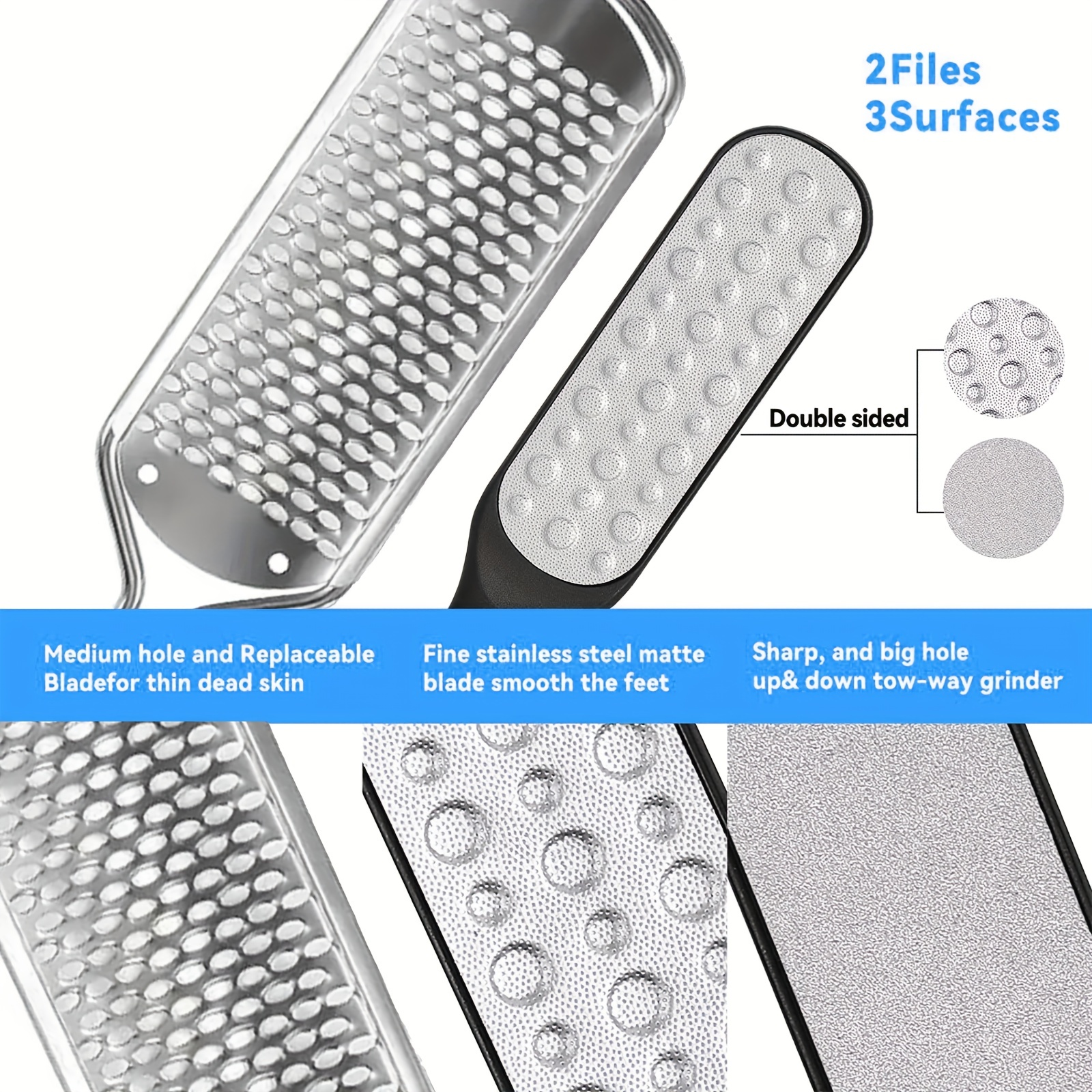 2Pcs Pedicure Rasp Foot File Callus Remover,Professional Stainless Steel  Colossal and Fine Foot Scrubber Remove Dead Skin for Wet and Dry Feet