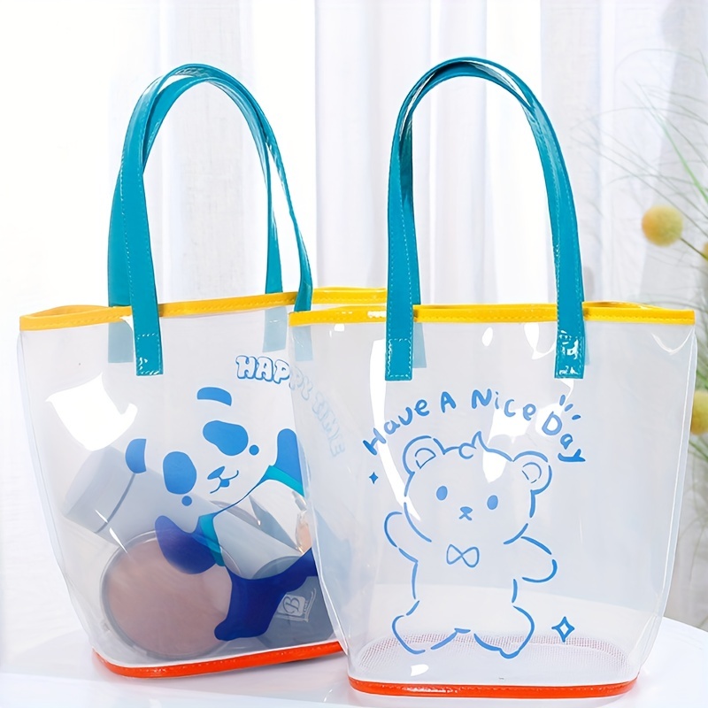 Clear PVC Tote Bag Transparent Waterproof Handbag Travel Beach Bag Reusable  Shopping Bag Jelly Shoulder Bag