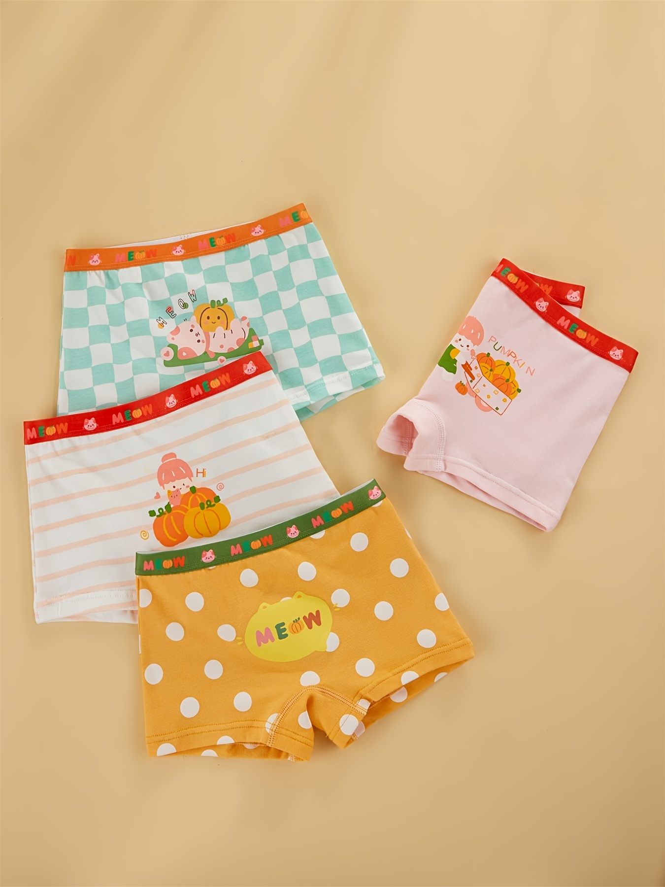 4pcs Set Girls Cartoon Plaid Polka Dot Stripe Graphic - Temu