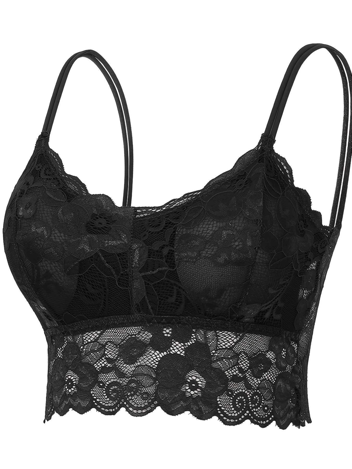 Women's Semi-Sheer Lace Bralette - Black