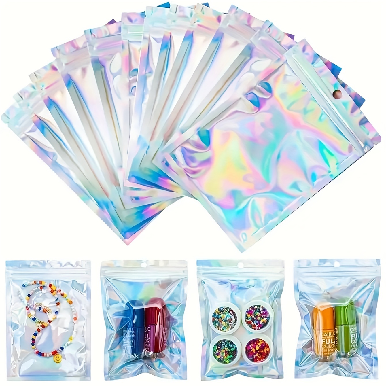 Christmas Decorations 100 PC Resealable Smell Proof Bags Holographic Ziplock  Bags Flash Aluminum 