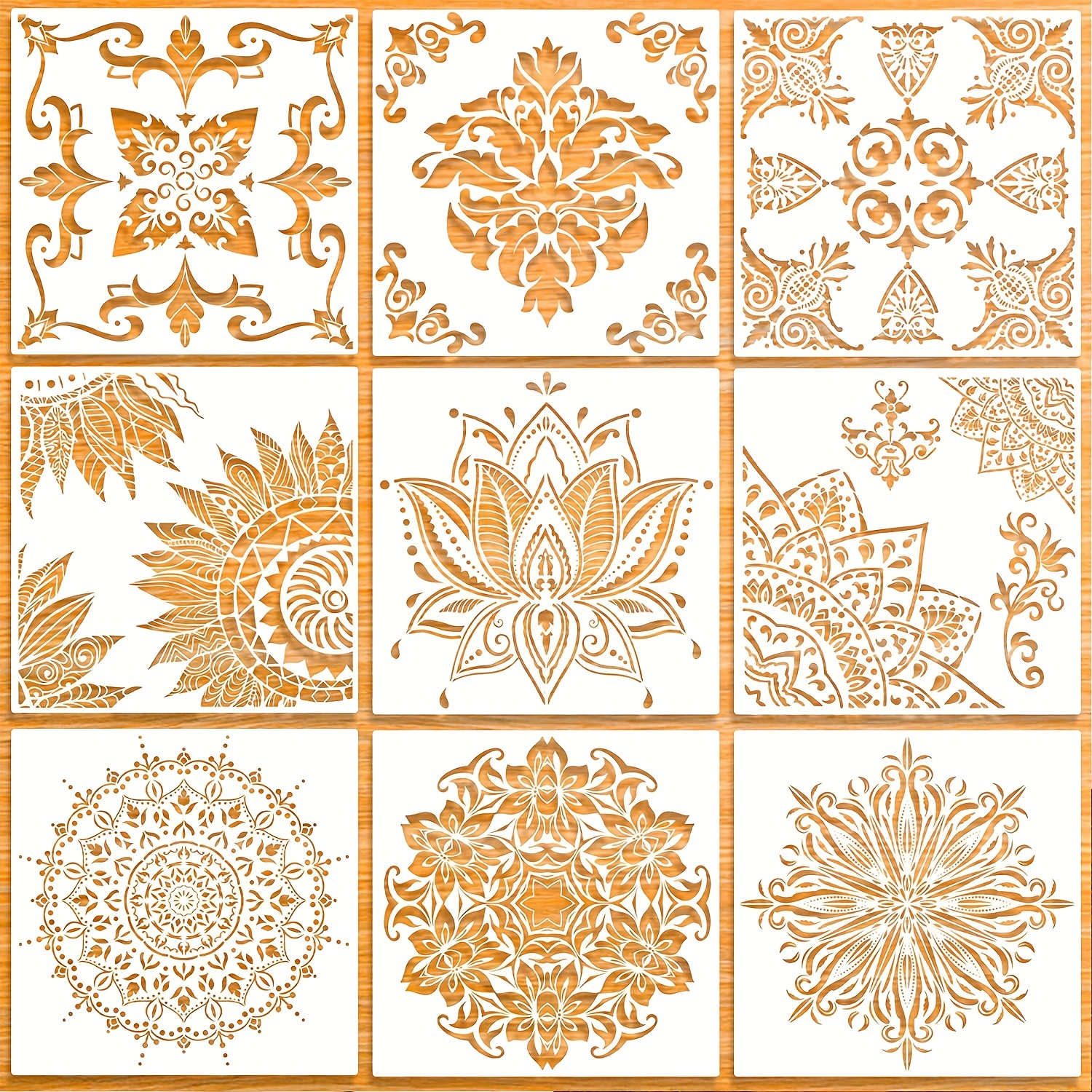  Poproo Large Stencils for Painting on Wood Stencils for Crafts  Reusable Mandala Stencil Tile Stencil Paint Stencils for Drawing Bullet  Journal Stencils for Kids Adults 10x10 Inch, 10 Pack 