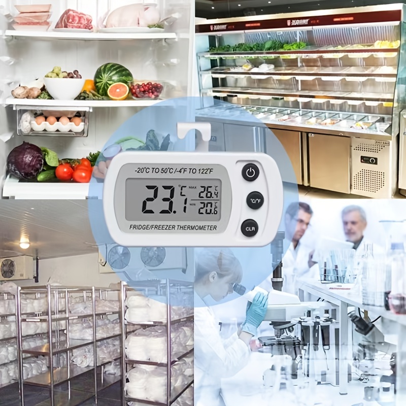 Refrigerator Thermometer Digital Fridge Freeze Room Thermometer Waterproof  Large LCD Display Max/Min Record Function, White