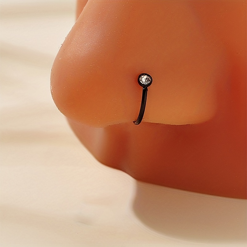 C-Shaped Stainless Steel Hoop Nose Ring with Zircon