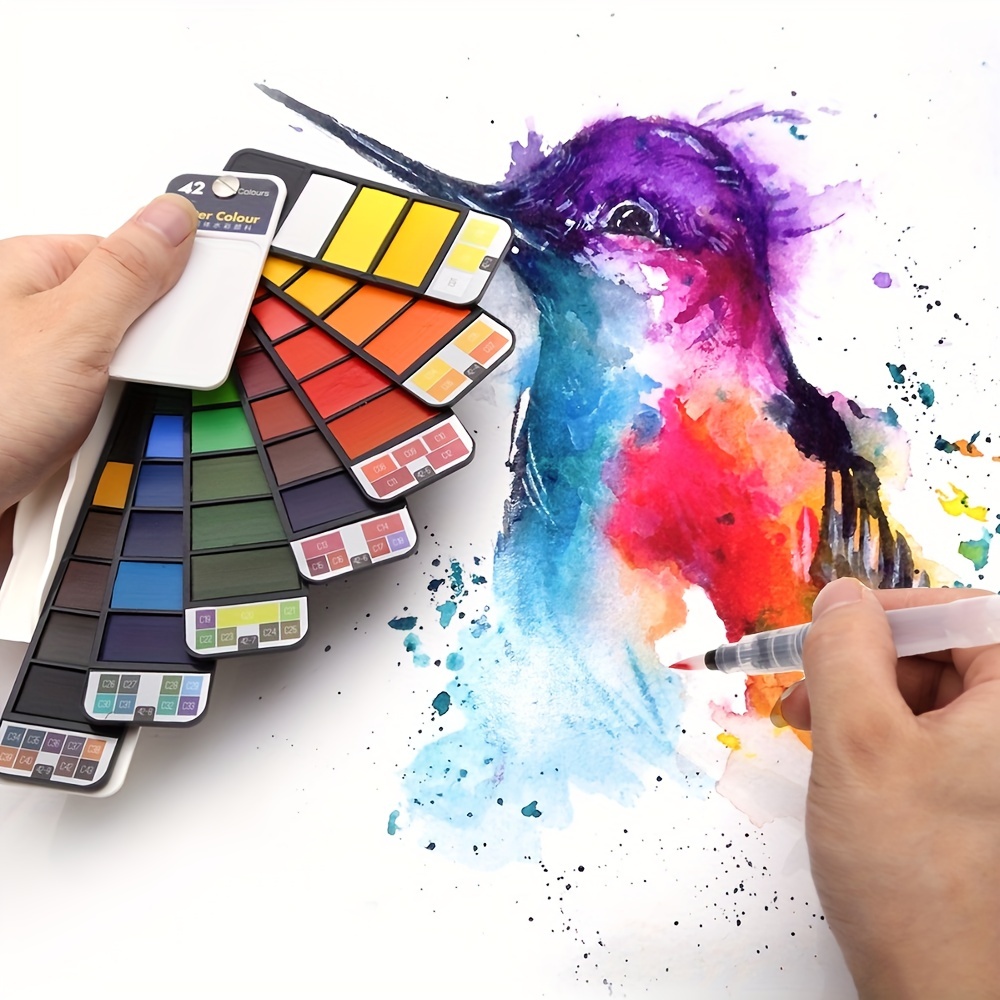 Pintura de acuarela metálica portátil, 8 colores brillantes, acuarelas  sólidas con purpurina para artistas con 1 pincel de agua para artistas