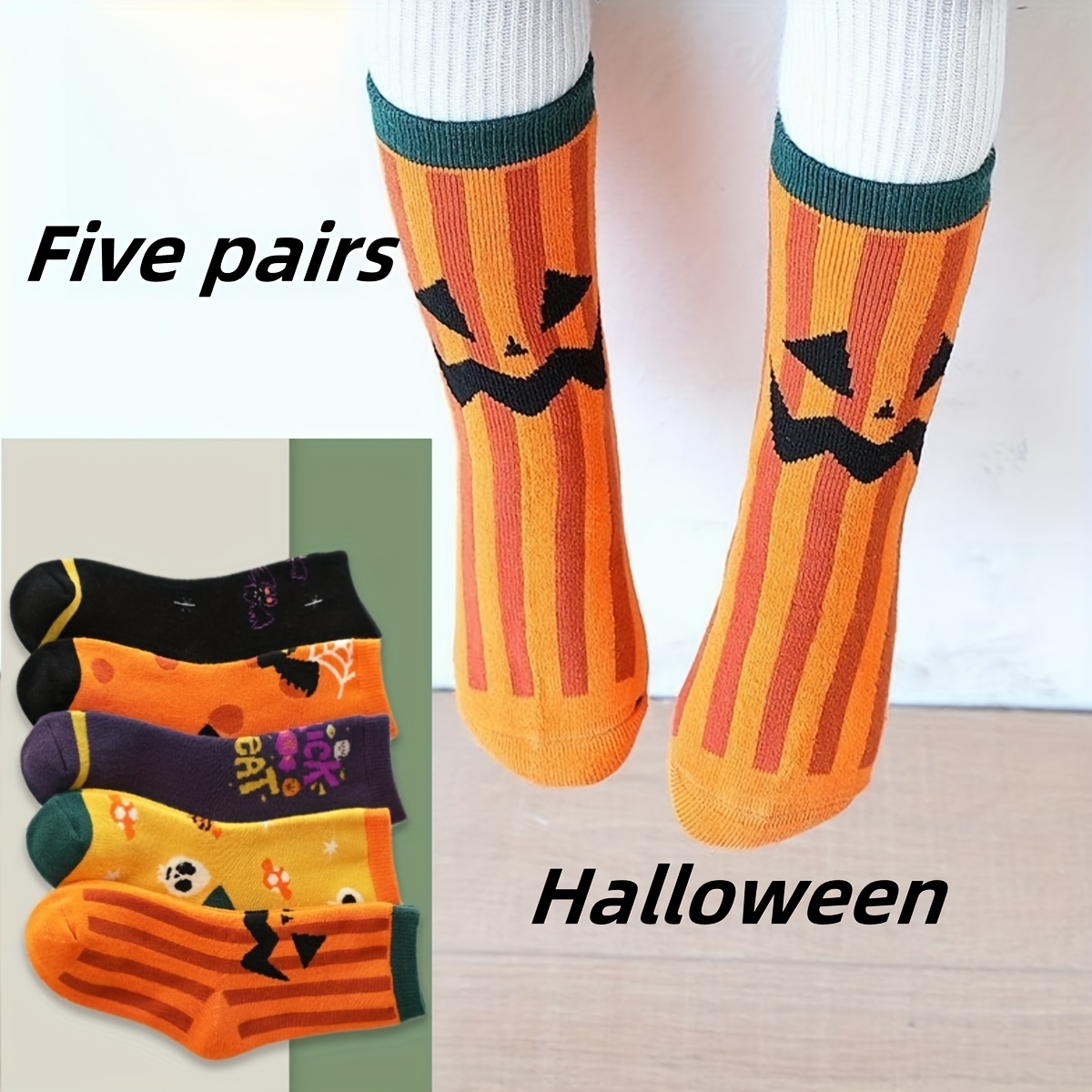 5 Pares Calcetines Rizo Halloween Niños Niñas Calcetines - Temu