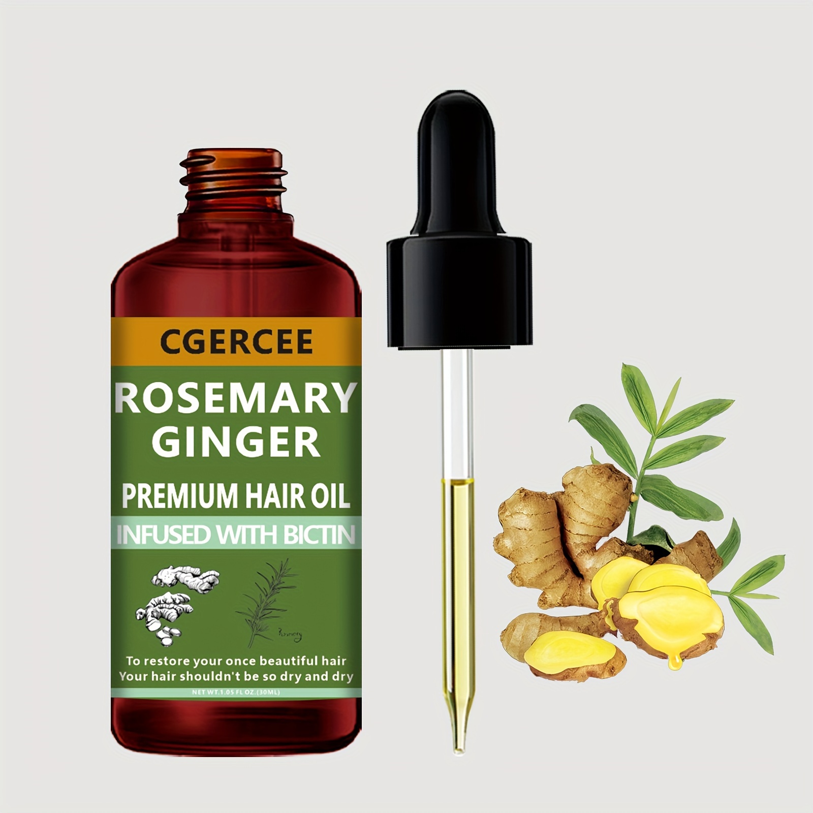 

Rosemary Ginger Hair Serum Oil, Scalp And Hair Strengthening Oil, Repairs Split Ends, Hair Care Essential Oil
