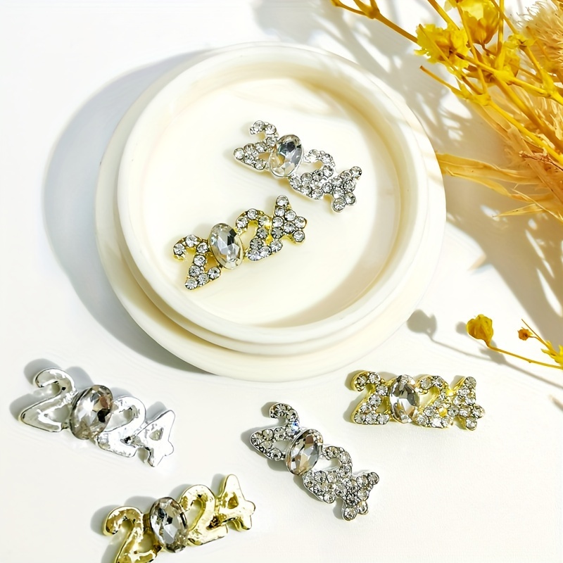 2024 Pattern Nail Charms Alloy Rhinestones Letter Charms - Temu