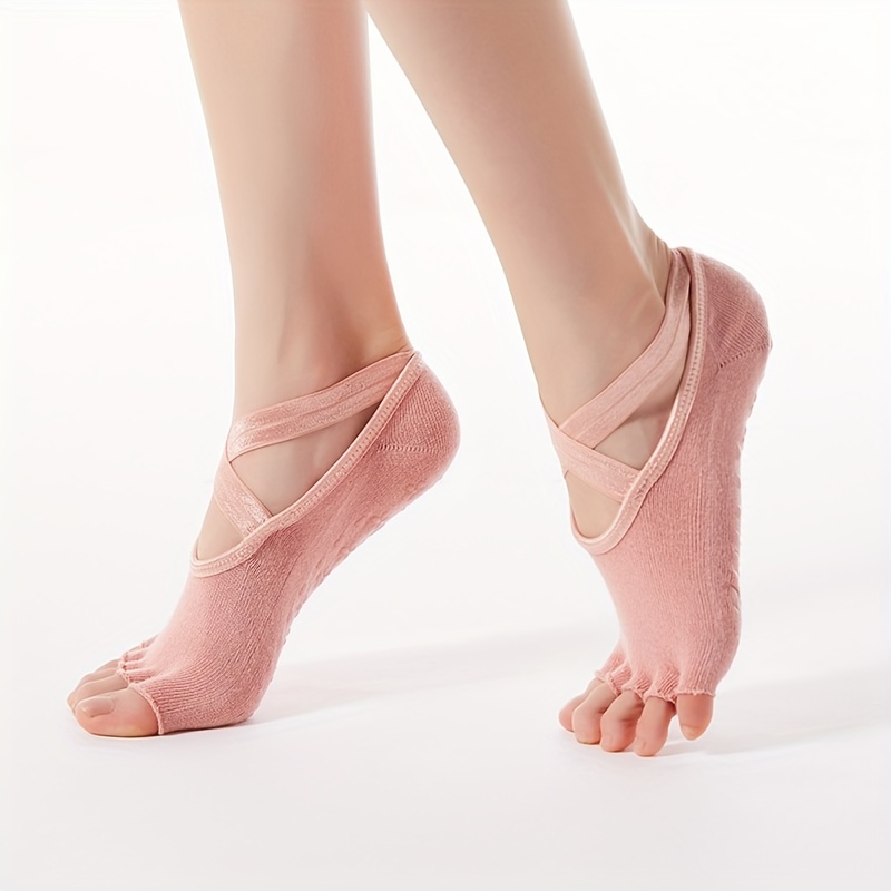 Toeless Yoga Socks Cotton Grips Ballet Socks in Wine Red Light