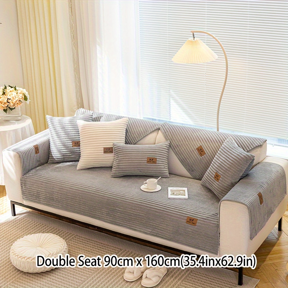 1pc Solid Color Embroidery Plush Thickened Sofa Seat Cushion Cover For  Autumn And Winter, Simple Modern High-end, Warm And Comfortable Sofa Cover,  Living Room Decoration