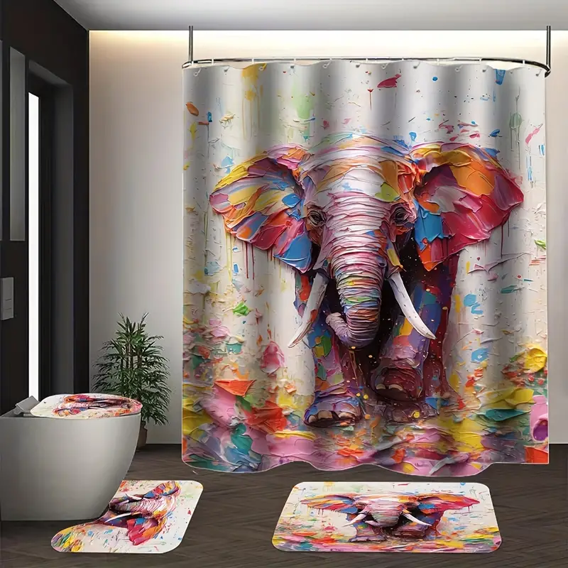 Colorful Elephant Decoration Shower Curtain Set Waterproof - Temu