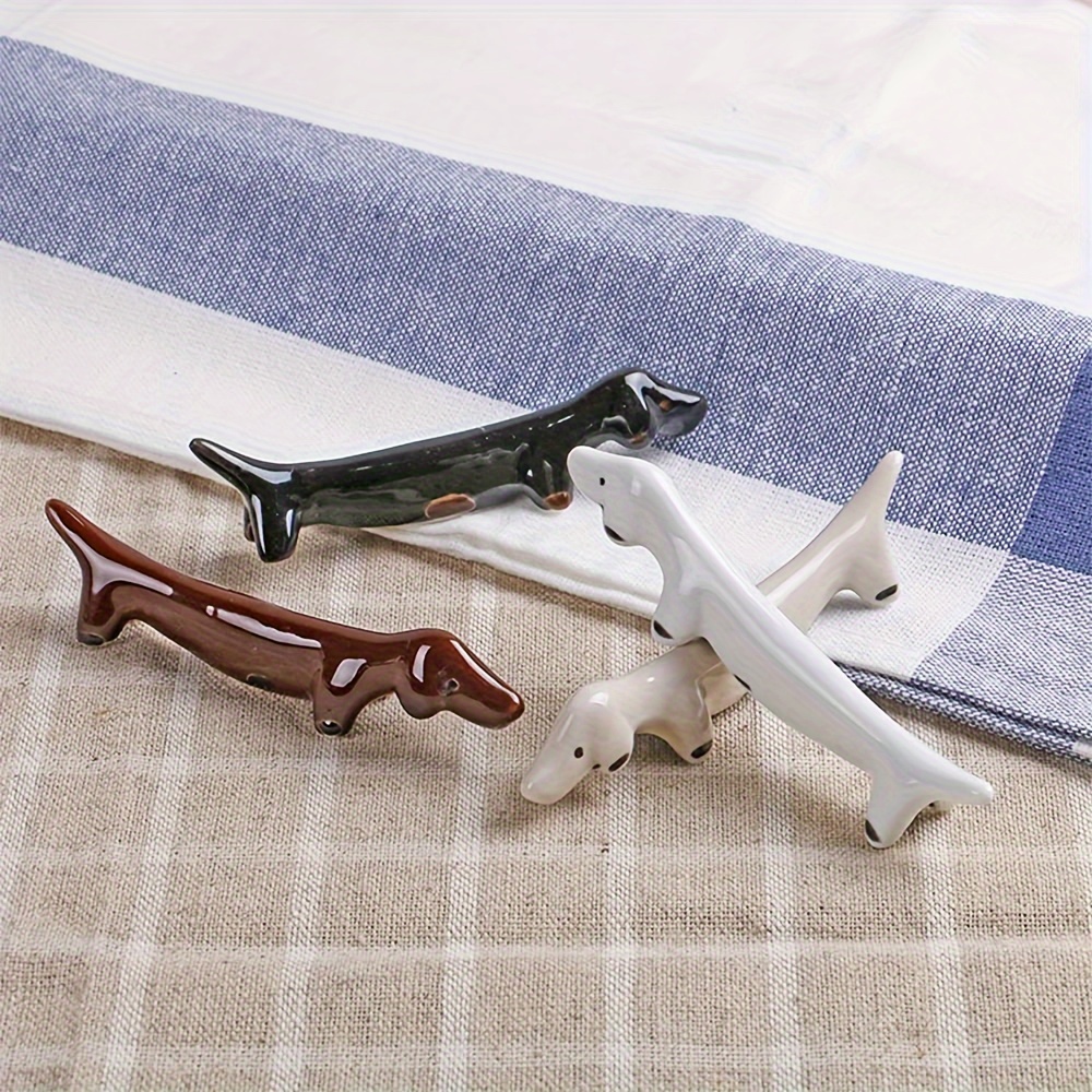 Image of 4pcs Ceramic Sausage Dog Chopsticks Holder, Cute Chopsticks Holder, Holder, Knife Fork Stand, Dachshund Dog Cutlery Holder, Home Decoration, Dinning Table Decoration
