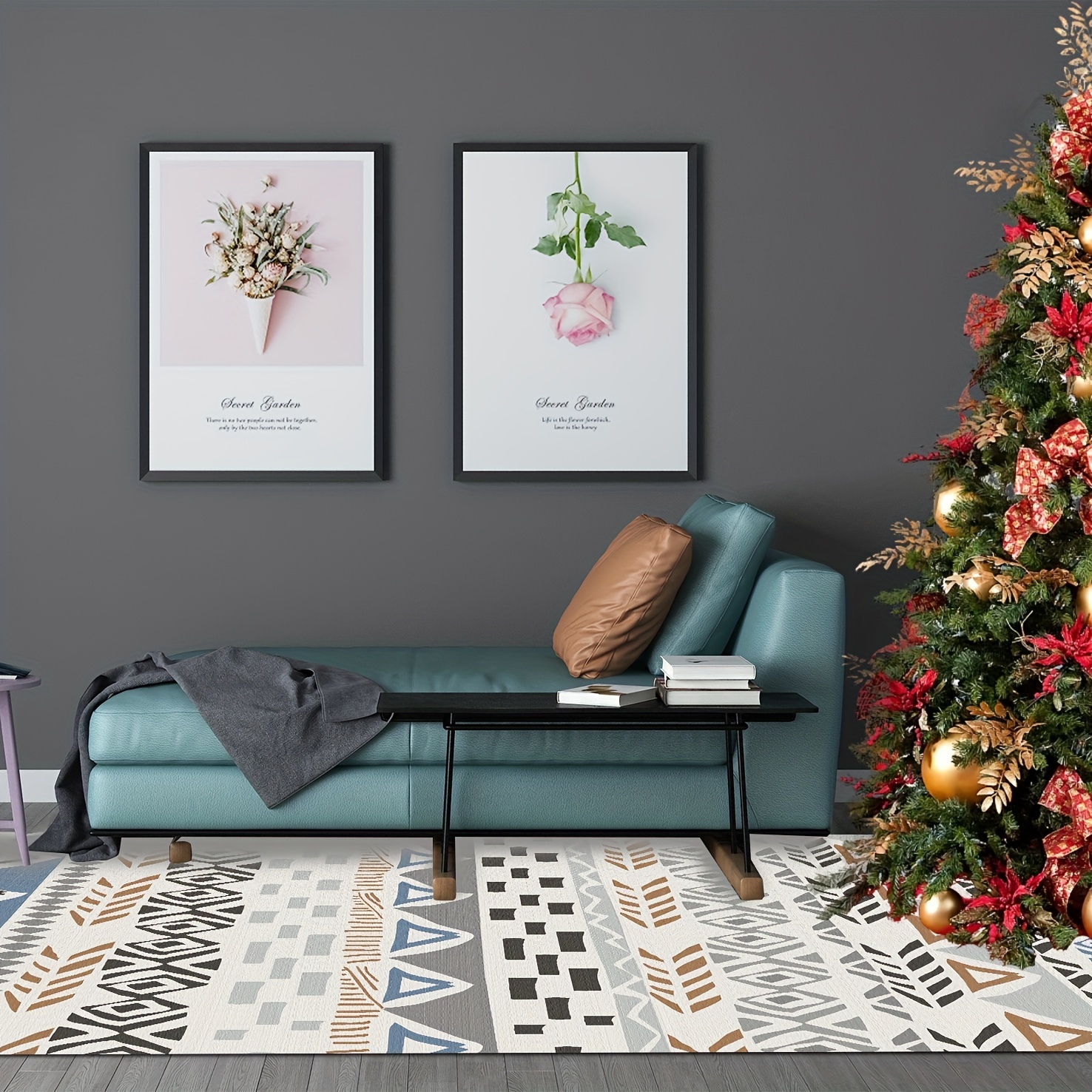 Geometric Pattern Retro Style Area Rug Washable Non-slip