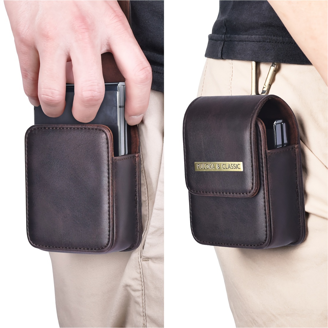 Mens Cell Phone Belt Bag Leather Loop Waist Holster Case Pouch Holder W/Keychain - LAVA
