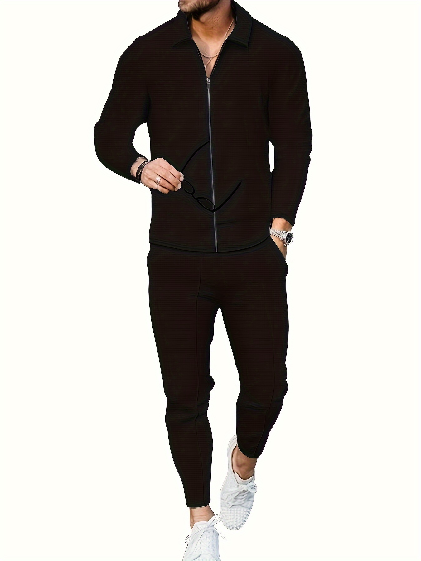 Classic Waffle Men's Athletic Tracksuit Set Casual Full zip - Temu