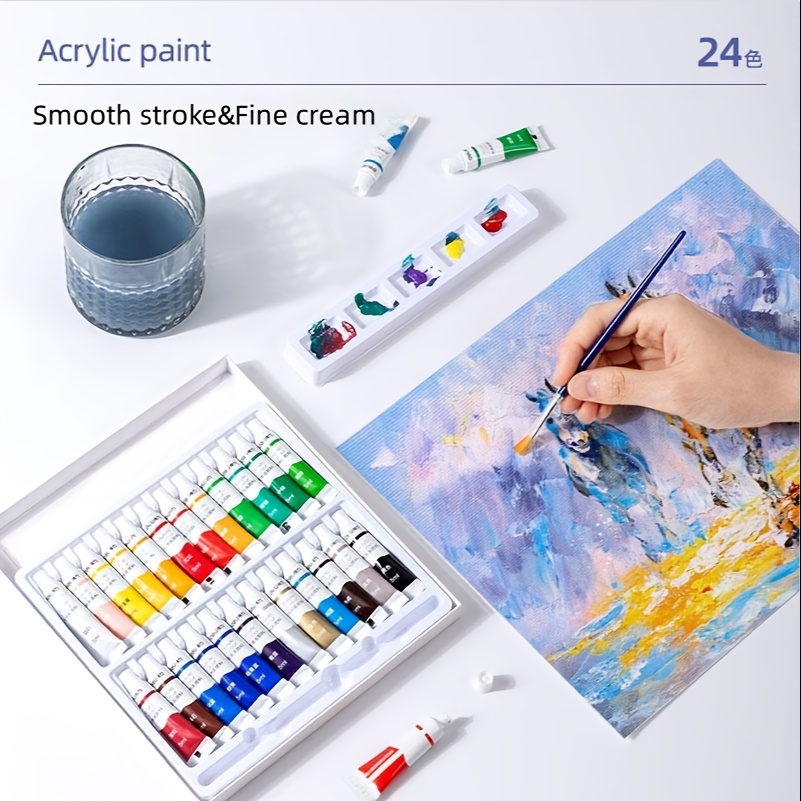Acrylic Paint Set with Palette, Non-Toxic Acrylic Paints for Canvas Painting,  Rock, Rich Pigments Professional Quality for Artists, Hobby Painters,  Beginner Kids & Adults(24 Colors x12ml) : : Arts & Crafts