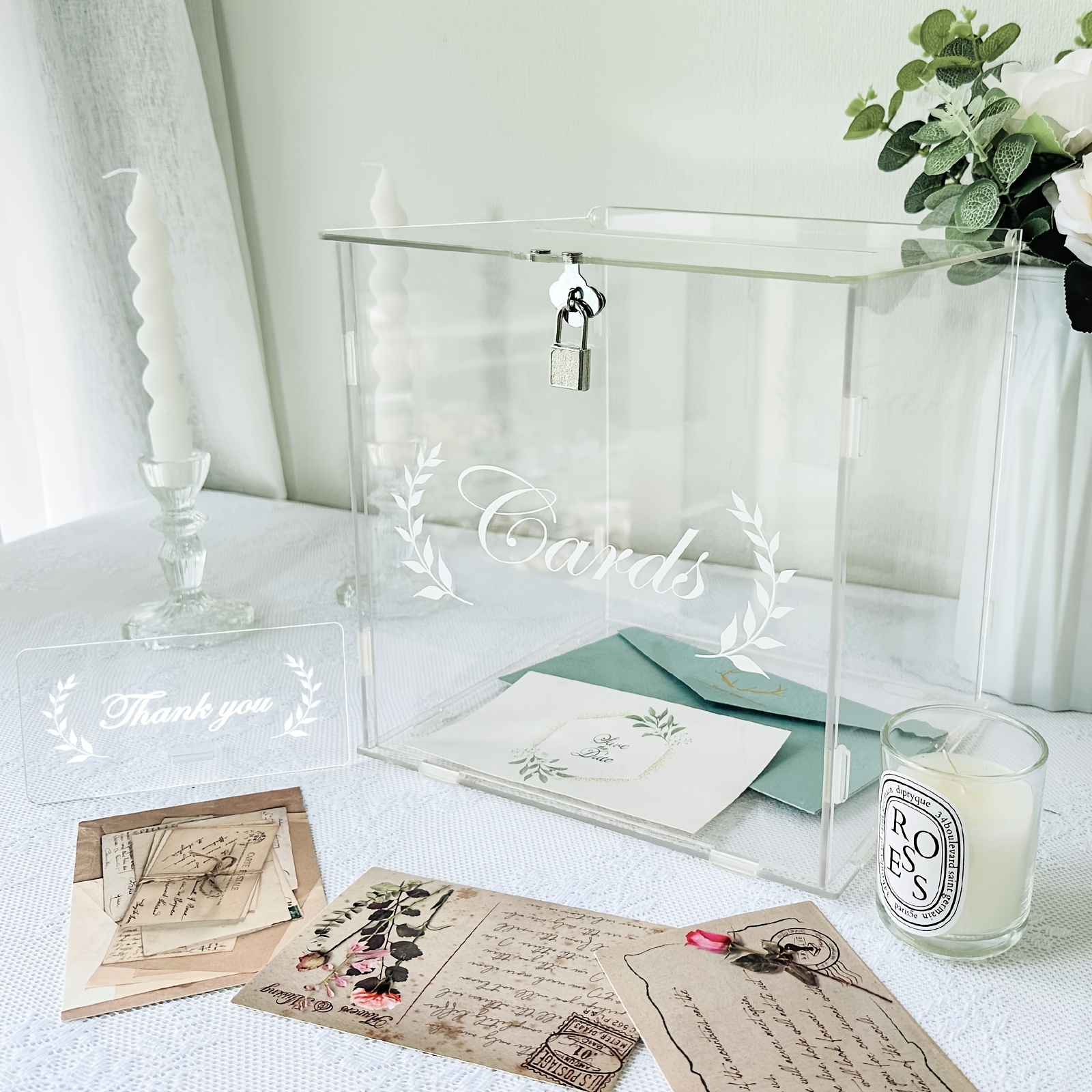 1pc, Acrylic Wedding Card Box (10x10x5.5 Inches), Clear Gift Card Box For  Wedding Reception, Elegant Wedding Envelope Money Memory Box With Stickers