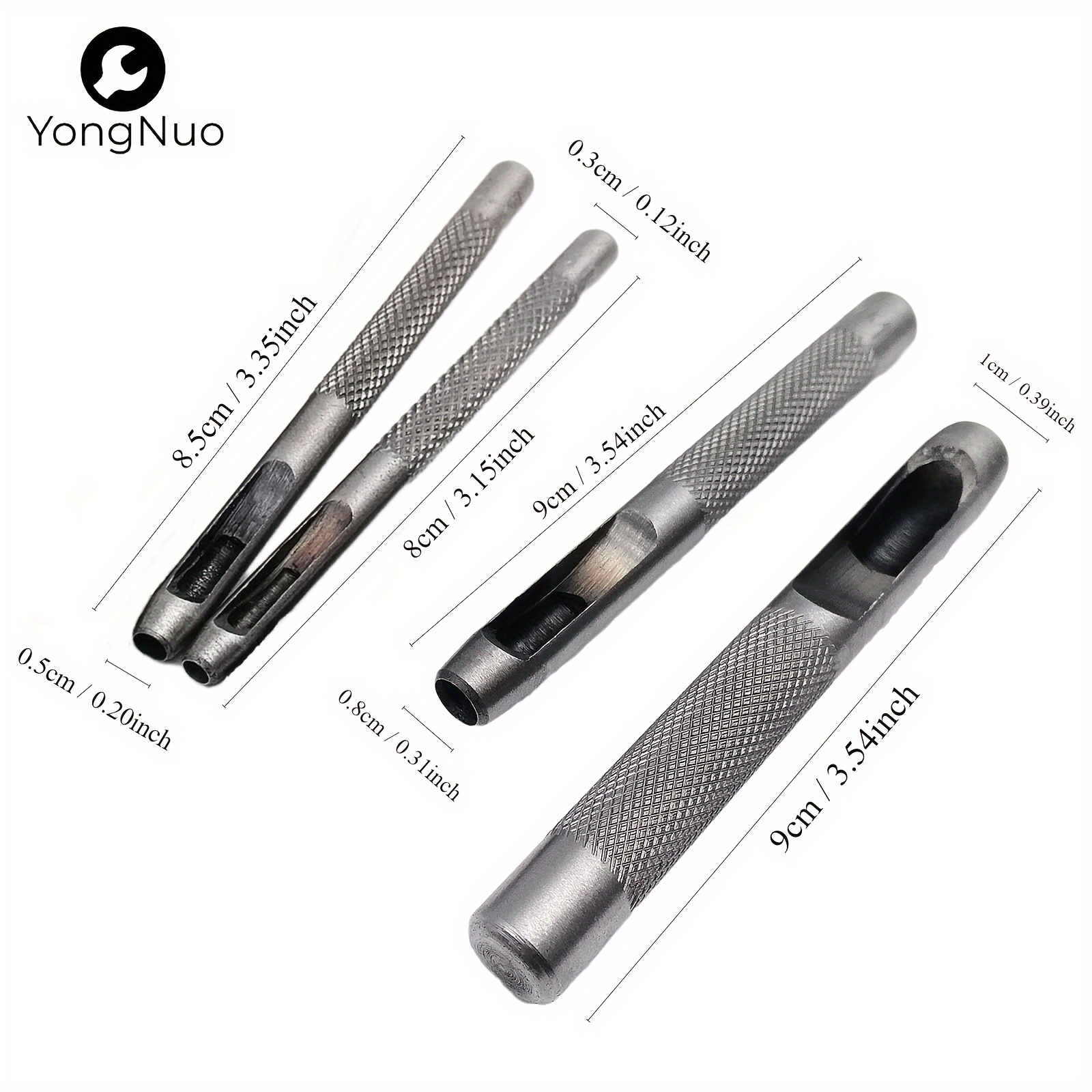 4pcs (2.5mm+3mm+3.5mm+4mm) Metal Manual Punch, Silvery Round Hole Pattern  Belt Punch, Belt Punch