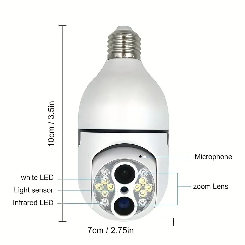 1pc 10x zoom bulb security camera 2mp 2 4ghz wifi wireless dual lane smart monitoring with mobile phone control color night vision sound and light alarm 355 degree ptz 7 24 recording tracking 2 way audio not support 5g wifi details 2